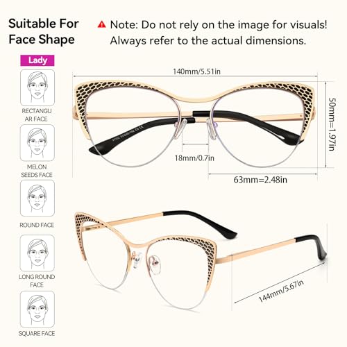 Image of Dollger Blue Light Blocking Glasses for woman Man Metal Half Cat eye glassees frame Clear Lens Computer Eyewear
