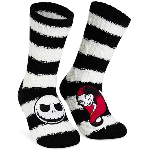 Get Trend Disney Nightmare Before Christmas Kuschelsocken Damen Größe 35-41 Rutschfest Stoppersocken Geschenke für Frauen (35/41 EU Weiß/Schwarz TNBC)