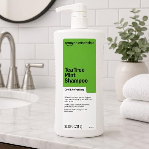 Image of Amazon Essentials Tea Tree Mint Shampoo, Cool & Refreshing, Sulfate-free Formula, 33.8 Fl Oz, Pack of 1