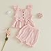 Baby Girls Summer Outfits Cute Bow Flying Sleeves Button Tops and Elastic Shorts Set Fashion Cute Clothes (Pink, 2-3T)