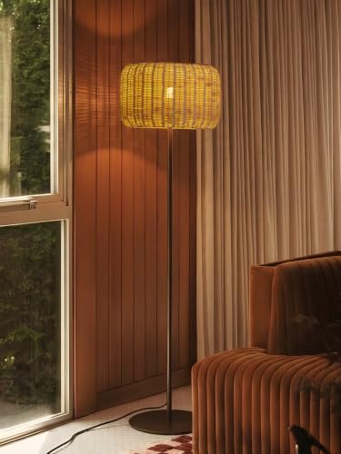 Image of FIG Living Bird's Nest - Rattan Floor Lamp | 149 cm Tall Standing Lamp | Modern Style & Metal Finished Lampbase | Best for Home Decor, Living Room, Home Office | (Bulb not Included)