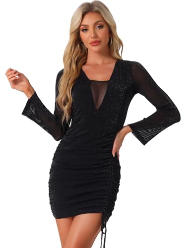 Robe moulante à paillettes pour briller en soirée avec maille transparente Allegra K