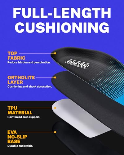 Walkhero Plantar Fasciitis Pain Relief Insoles High Arch Support Orthotic Shoes Inserts, Relieve Flat Feet and Foot Fatigue (Mens 8-8 1/2 | Womens 10-10 1/2, Blue)2