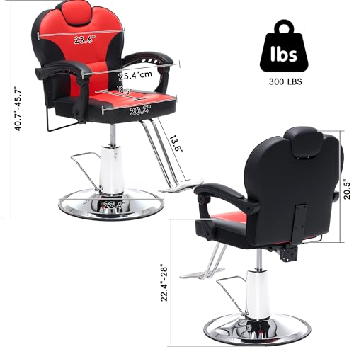 Image of Barber Chair with Heavy Duty Hydraulic Pump, Salon Chair for Hair Stylist, 360 Swivel 90-140 Backrest Reclining Chairs, Portable Height Adjustable Hair Chair for Barbershop (Red-Plain)