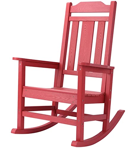 Homehua Patio Rocking Chair, All Weather Resistant Outdoor Indoor Fade-Resistant Patio Rocker Chair，Stable Durable Smooth Rocking, Comfortable Easy To Maintain, Load Bearing 350 Lbs - Red #TOP28