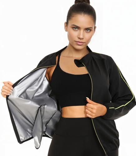 LAZAWG Sauna Suit Womens Long Sleeve Lightweight Zipper Workout Women Sweat Suits for Gym Running Fitness Exercise