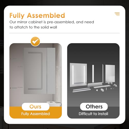 ELEGANT Bathroom Mirror Cabinet with LED Lights, Wall Mounted Cabinets Fully Assembled, 900x600mm Triple Door Mirror Cabinet with 3 Colors Dimmable, Anti-fog and Shaver Socket, Grey - Cosy Home Interiors ELEGANT Bathroom Mirror Cabinet with LED Lights, Wall Mounted Cabinets Fully Assembled, 900x600mm Triple Door Mirror Cabinet with 3 Colors Dimmable, Anti-fog and Shaver Socket, Grey - Image 8