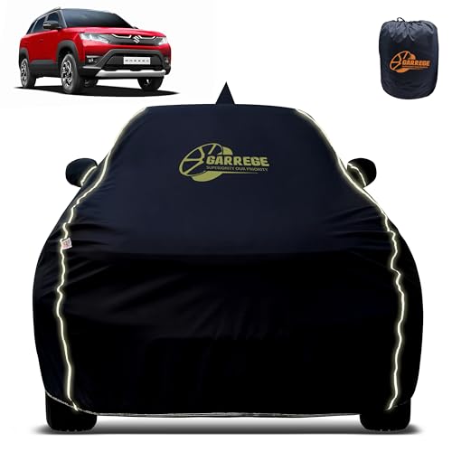 Image of Reflector Waterproof Car Cover for Maruti Brezza New with Mirror & Antenna Pocket | All Weather Protection | Washable Fabric | Black Color