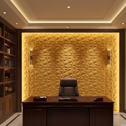 Image of Kayra Decor 3D Wall Panels Diamond Design - Yellow Color | 19.7 inch x 19.7 inch (Pack of 12) - Covers 107.60 Sq. Ft | Premium Home & Office Wall Decoration