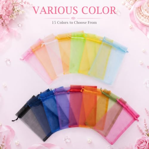 Image of FUNFERY 100PCS Pink Organza Gift Bags 5x7in,Drawstring Pouch for Jewelry