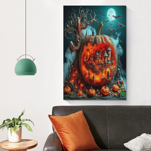 Décoration murale chauve-souris et citrouille : tableau sur toile chaleureux