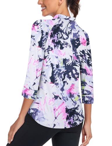 Image of Cucuchy Style Womens Golf Shirt 3 /4 Sleeve Quarter Zip Workout Tennis Tops Quick Dry UPF 50+ Shirts