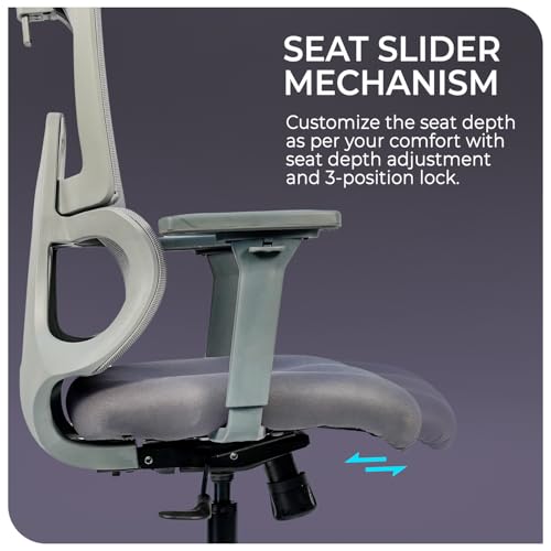 Image of CELLBELL Paris High Back Ergonomic Mesh Office Chair with Adjustable Headrest Armrests Lumbar Support Seat Slider Depth Height Adjustable 3D Arms Chrome Base 60mm Wheels 120kg Capacity (Grey)