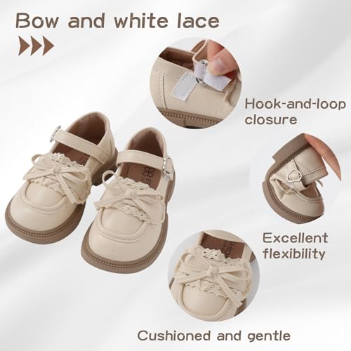 SEAUR Girls Lace Bow Flats PU Leather British Style Flats Princess Casual Performance Shoes 6-104