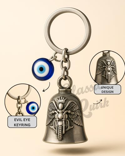 Image of Evil Eye Hooked Guardian Bell Keychain - Protective Lucky Charm Bell with Clip Hook for Bike, Car, Key & Bag | Spiritual Good Luck Talisman Gift