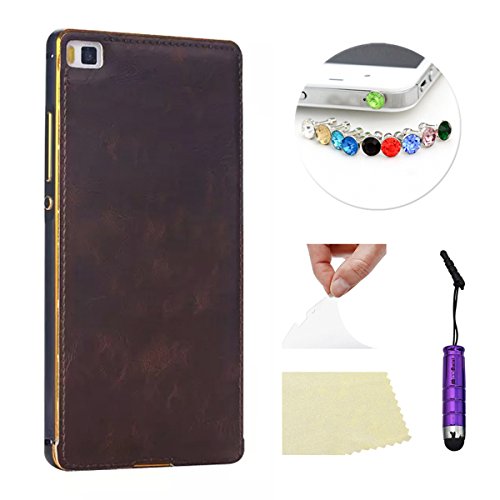 Moonmini para Huawei Ascend P8 Caso, Elegante 2-en-1 teléfono sintética híbrido Cuero marrón + Carcasa Aluminio para Huawei Ascend P8 - Golden, Compatible con Huawei Ascend P8, Color Negro