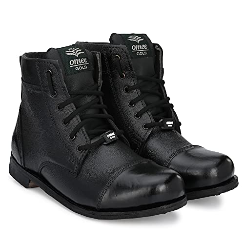 Image of OMEE GOLD Army Leather Parade & Drill Boots /Military /Tactical /Training /Trekking Black Ankle High Boots for Men