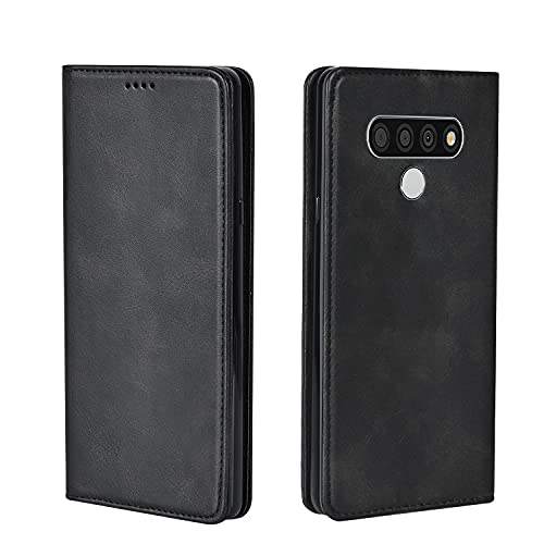 LG Stylo 6 Case, Flip Fold Leather Wallet Case with Kickstand and ID Slot, Magnetic Closure (Black)