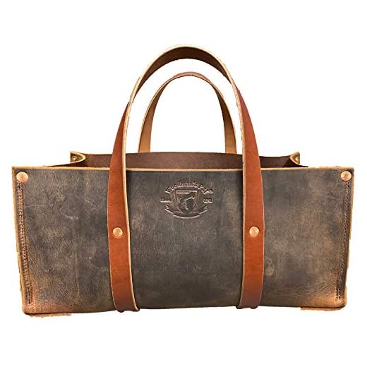 Buffalo Leather Tote Tool Bag For Hand Tools, Gardening, Outdoorsmen, Heavy Duty Premium Storage Leather Organizer (Crazy Horse Black)