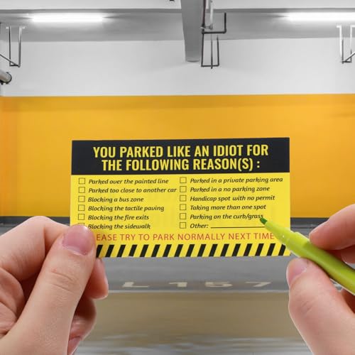 Qianyu You Parked Like an Idiot Business Cards 100 Pieces Bad Parking Cards 3.5"x2" Funny Bad Parking Stickers with Multi Violation Reasons Car Accessories Business Cards for adults - Image 4