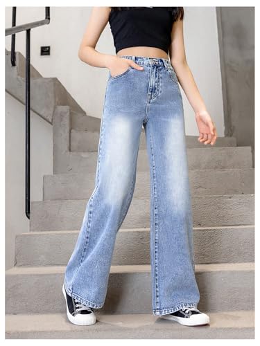 Floerns Girl's Y2k Bowknot Print Elastic Waist Jeans Wide Leg Cute Denim Pants4