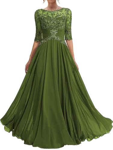 ALEESHUO Chiffon Mother of The Bride Dresses with Half Sleeve Lace Applique Long Grandmother of Groom Dress for Wedding