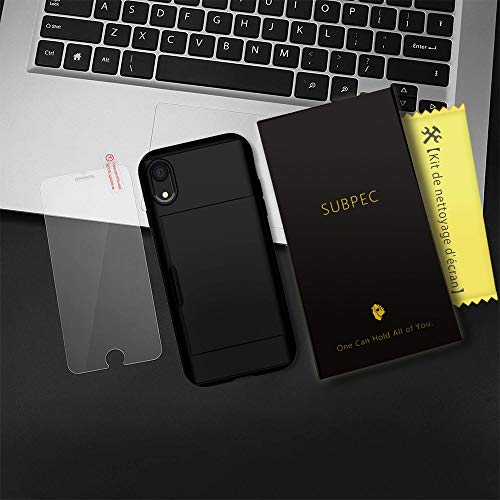 Supbec Iphone Xr Case With Card Holder And[ Screen Protector Tempered Glass X2Pack] I Phone Xr Wallet Case Cover With Shockproof Silicone Tpu + Anti-Scratch Hard Pc - Full Protective (Black) #TOP5