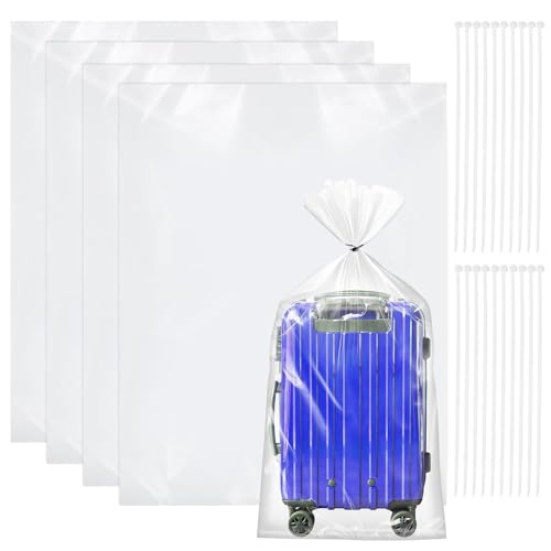4 Piezas Bolsas de Almacenamiento de Plástico Transparente Extra Grandes, 90x120cm Bolsa Organizadora Plastico Grande, Bolsas de Embalaje Grandes con Bridas Plastico para Maletas y Sillas