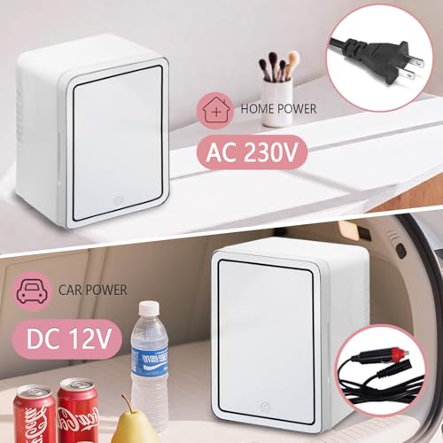 VNIMTI Mini Fridge 4L/6 Cans,Portable Skincare Fridge with LED Mirror,Small Makeup Fridge for Bedroom,Cooler & Warmer Refrigerator Home,Car,Cosmetic,Food,Drink,Beauty,Table Top,Travel (4L- white) - Image 6