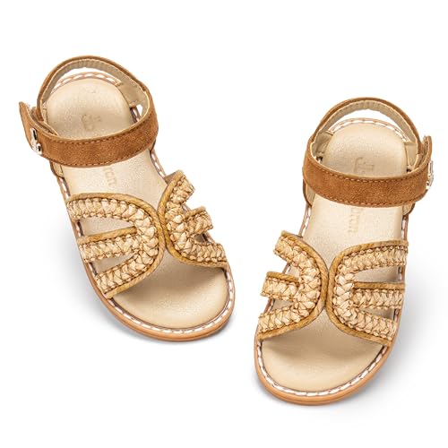 Image of Girls Gladiator Sandals with Adjustable Buckle Comfy Ankle Strappy Flat Shoes