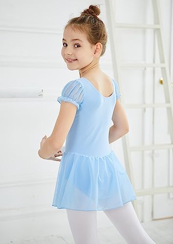 MdnMd Toddler Girls Ballet Dance Leotards Skirt Ballerina Ballet Outfit Dresses Camisole Puff Sleeve2