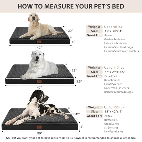 Image of WNPETHOME Orthopedic Big Dog Beds Large Sized Dog, Waterproof Extra Large Dogs Bed with Removable Washable Cover, Multi-Needle Quilting Dogs Crate Bed