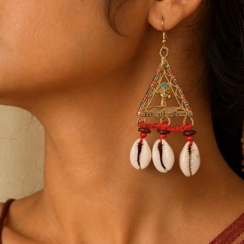 Image of Handcrafted Tribal & Dhokra Art Earrings Collection for Women - Royal Boho Statement Designs in Brass, Wooden, Beaded & Geometric Styles