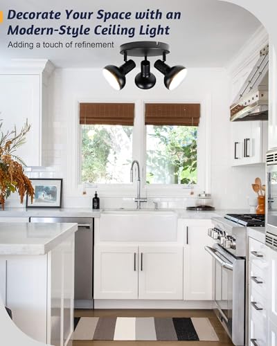 Image of HiBay 3-Light Track Lighting, Farmhouse Ceiling Light Fixtures Black, Directional Spotlight Round for Kitchen Bedroom Dining Room, E12 Base (Bulbs Not Included)