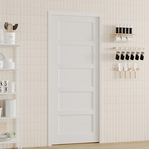 Image of Sliding Pocket Door, 32 inch x 80 inch, 5-Panel Core with Frame and Hardware Kit Set, Interior Doors for Pocket Door, White Primed - No Panel Assembly Required
