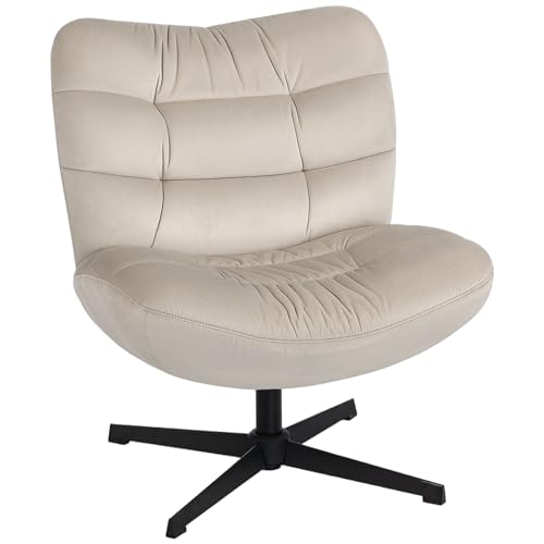 HOMCOM Fauteuil Salon pivotant à 360°, Chaise rembourrée en Chenille sans accoudoirs, Assise et Dossier Extra-Larges, Pieds croisés en Acier, Fauteuil de...