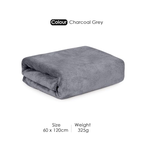 Image of HOUSSE Premium Microfiber Bath Towel - Extra Large 60x120cm Quick Dry Towels for Kids | Super Soft Plush 550 GSM | Ultra Absorbent for Home Swimming Sports Travel (Charcoal Grey)