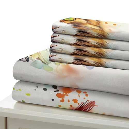 Housse de couette chat multicolore pour chambre enfant et lit simple ado