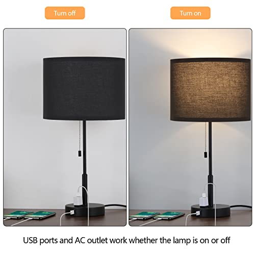 Js Nova Juns Table Lamp, Bedside Lamp Set Of 2 With Dual Usb Charging Ports, Modern Nightstand Light Perfect For Bedroom, Living Room, Study Room (Black) #TOP2