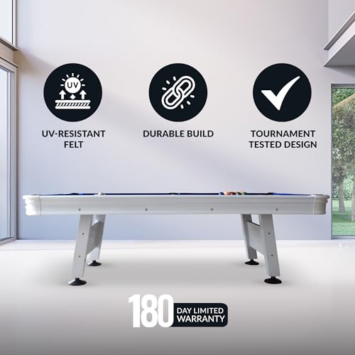 Hathaway Alpine 8-ft Outdoor Pool Table with Aluminum Frame and Waterproof Felt - Includes Accessories, White by Hathaway - Image 4