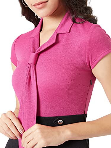 Image of Miss Chase Women's Magenta & Black Collared Short Sleeves Solid Bodycon Mini Dress