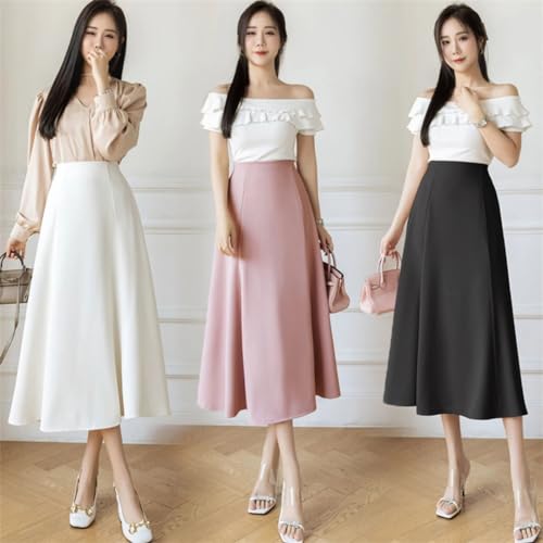 Elegant Elastic Waist A-Line Skirts Women 2024 Spring Loose Midi Skirts Simple Ruffles Skirts3