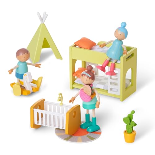 image for Giant bean Wooden Family Dolls Set of 7 for Dollhouse, Dollhouse Peopl