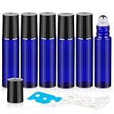 ZEJIA 10ml Roller Bottles for Essential Oils, 6 Pack Cobalt Blue Thick Glass Bottles with Stainless Steel Roller Balls and 2 Droppers