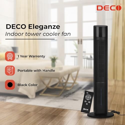 Image of Deco 4 L Slimest Tower Air Cooler with Remote (Black, Eleganze)