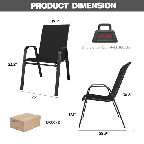 Image of Patio Chairs Set of 4, Stackable Outdoor Dining Chairs for All Weather Textilene Fabric & Metal Frame, Outdoor Chairs Set for Backyard Deck Garden