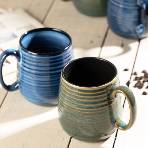 Taza grande de cerámica 20 oz con rayas verde miniatura 6