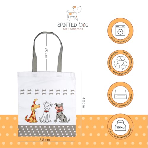 SPOTTED DOG GIFT COMPANY Tote Bag, Wiederverwendbare Einkaufstasche aus Canvas, Tragetasche Damen mit Langen Henkeln, Baumwolle, Faltbar mit Hundemotiv, Geschenke für Hundeliebhaber 38 x 42 cm