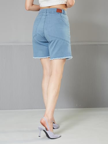 Image of Miss Chase Women's Regular High Rise Above Knee Stretchable Denim Shorts