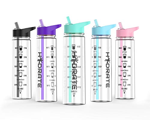 HYDRATE Motivational 900ml Straw Water Bottle  with Time Markings, BPA-Free (Mint Green)